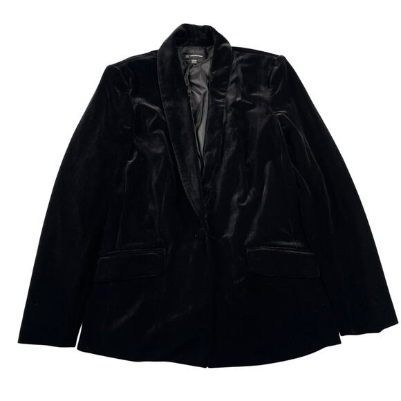 INC International Concepts Blazer Womens Medium Black Velour Velvet Shawl Collar - Picture 1 of 15